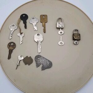 Vintage Key Lot and Mini Paddle Locks 12 Piece Various Collection